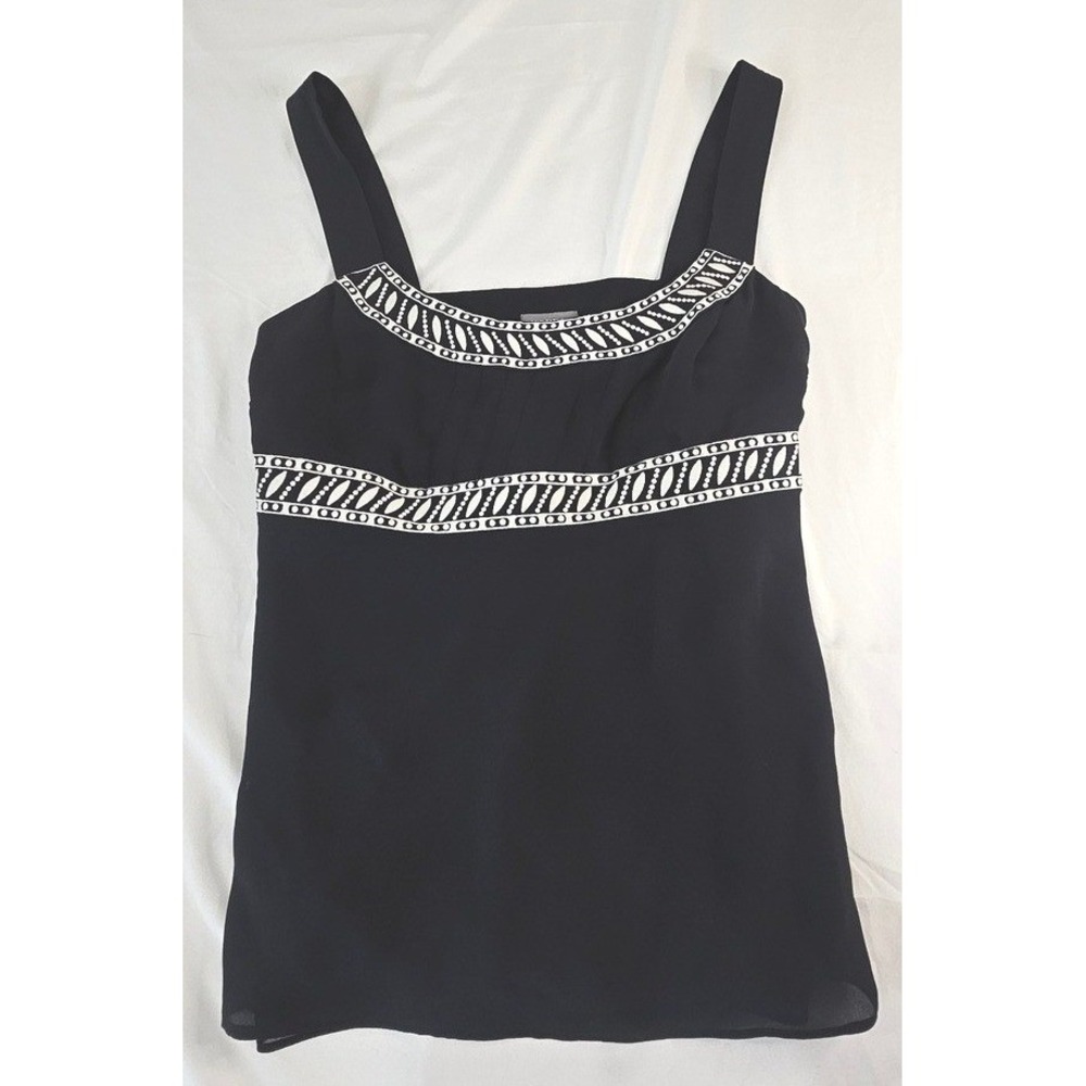 Ann Taylor Black Silk Cotton Embroidered Sleeveless Blouse Square‎ Neck Size 6